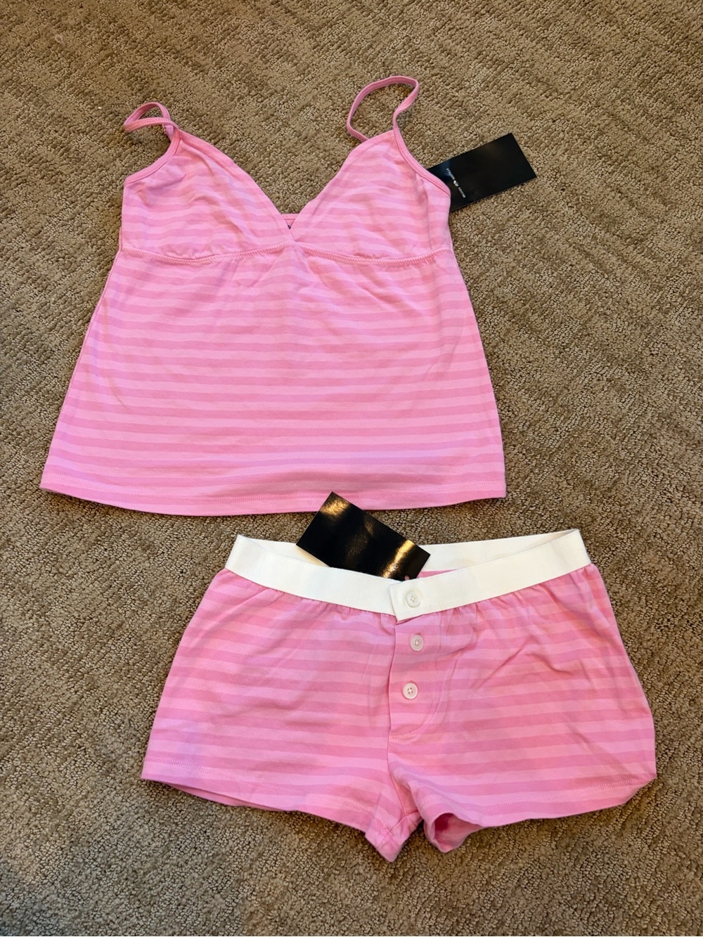 NWT Brandy Melville Pink Striped Tiffany Top and Shorts Set